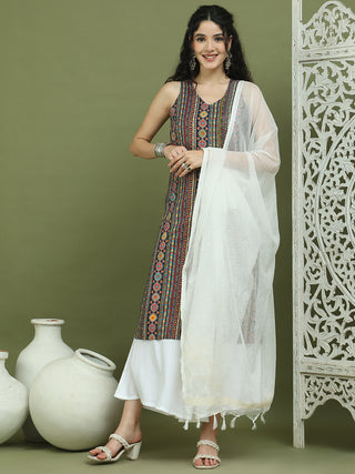 Foil Printed Rayon Kurta Palazzos With Dupatta