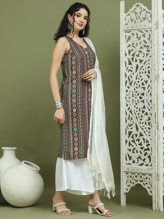 Foil Printed Rayon Kurta Palazzos With Dupatta