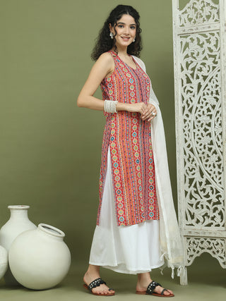 Foil Printed Rayon Kurta Palazzos With Dupatta