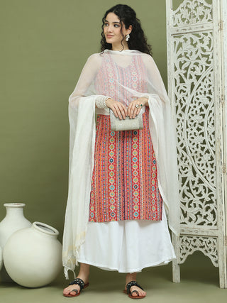 Foil Printed Rayon Kurta Palazzos With Dupatta