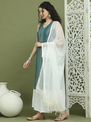 Foil Printed Rayon Kurta Palazzos & Dupatta for Women