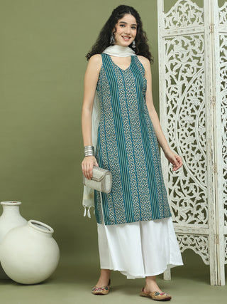 Foil Printed Rayon Kurta Palazzos & Dupatta for Women