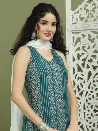 Foil Printed Rayon Kurta Palazzos & Dupatta for Women