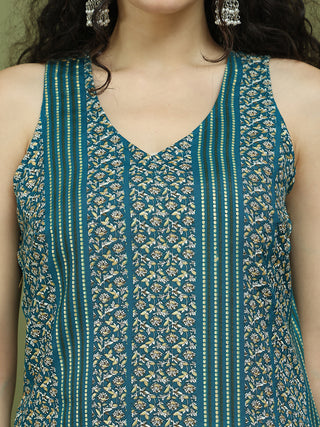 Foil Printed Rayon Kurta Palazzos & Dupatta for Women