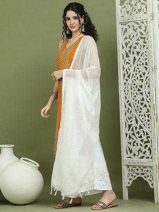 Foil Printed Rayon Kurta Palazzos & Dupatta for Women