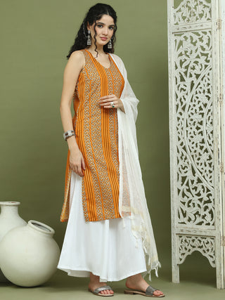 Foil Printed Rayon Kurta Palazzos & Dupatta for Women