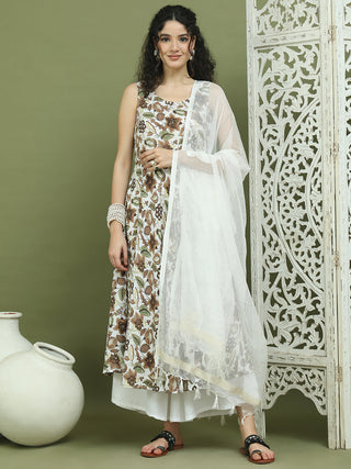 Foil Printed flared kurta pallazos With Dupatta