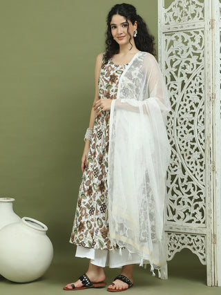 Foil Printed flared kurta pallazos With Dupatta