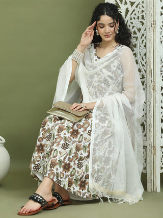 Foil Printed flared kurta pallazos With Dupatta