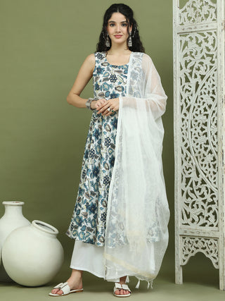 Foil Printed flared kurta pallazos With Dupatta