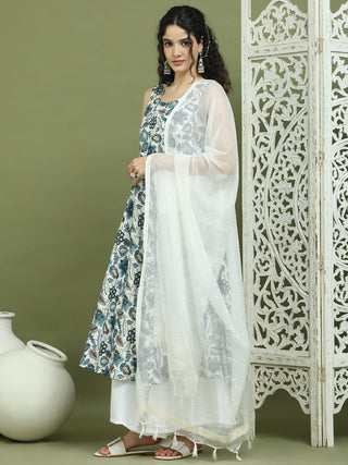 Foil Printed flared kurta pallazos With Dupatta