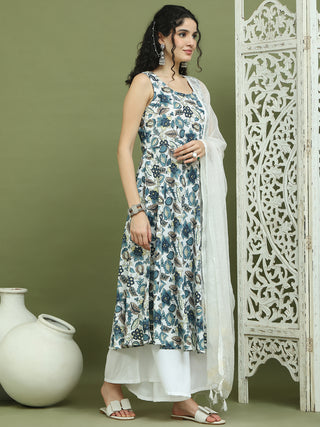 Foil Printed flared kurta pallazos With Dupatta