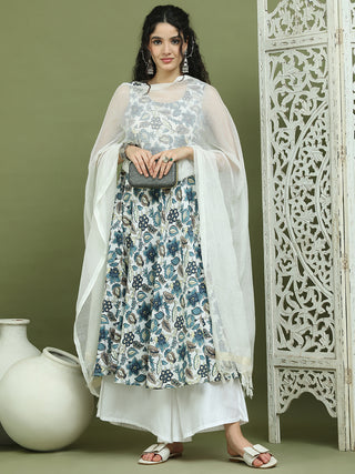 Foil Printed flared kurta pallazos With Dupatta