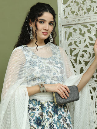 Foil Printed flared kurta pallazos With Dupatta