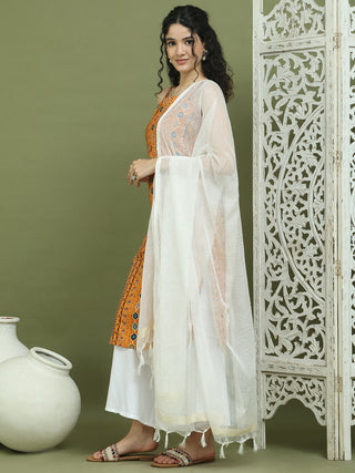 Foil Printed Rayon Kurta Palazzos With Dupatta
