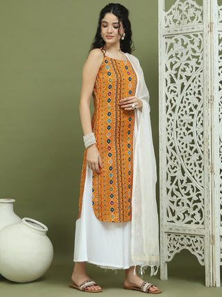 Foil Printed Rayon Kurta Palazzos With Dupatta