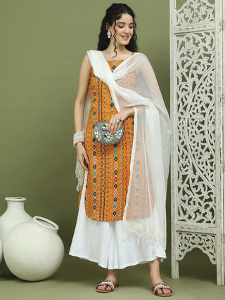 Foil Printed Rayon Kurta Palazzos With Dupatta