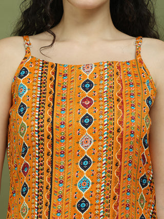 Foil Printed Rayon Kurta Palazzos With Dupatta