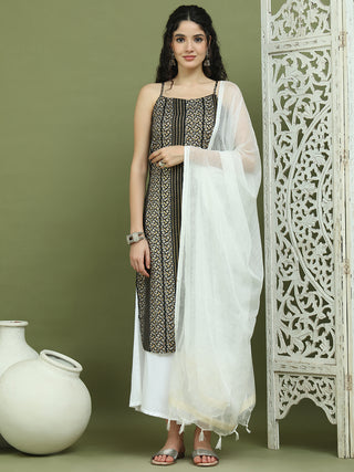 Foil Printed Rayon Kurta Palazzo Dupatta