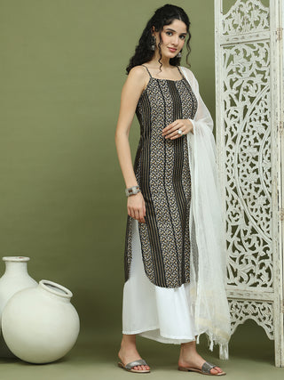 Foil Printed Rayon Kurta Palazzo Dupatta