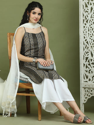 Foil Printed Rayon Kurta Palazzo Dupatta