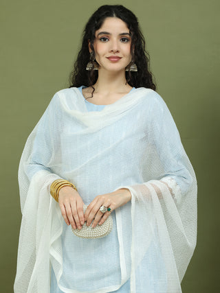 Lace Work, Woven Design straight Kurta Palazzo With Dupatta