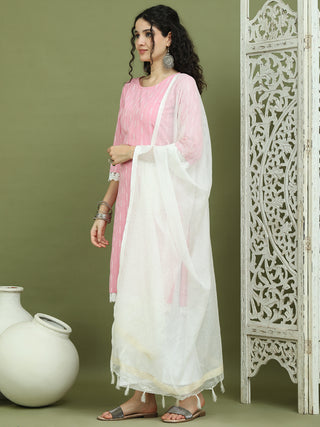 Lace Work, Woven Design straight Kurta Palazzo With Dupatta