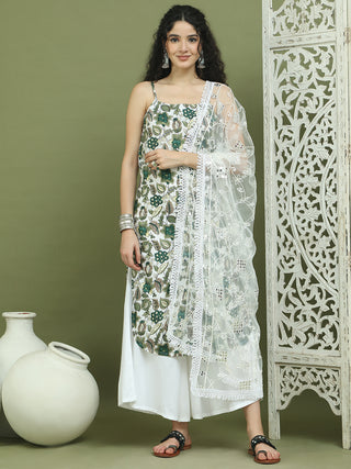 Foil Printed Rayon Kurta Palazzos With Dupatta