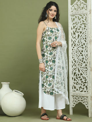 Foil Printed Rayon Kurta Palazzos With Dupatta