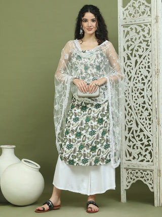 Foil Printed Rayon Kurta Palazzos With Dupatta