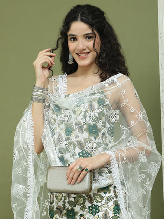 Foil Printed Rayon Kurta Palazzos With Dupatta