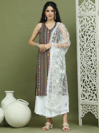 Foil Printed Rayon Kurta Palazzos With Dupatta