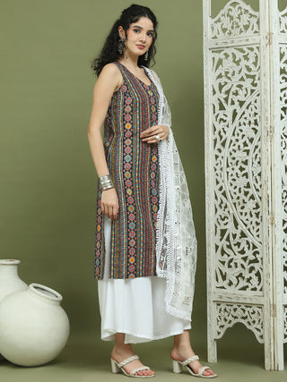 Foil Printed Rayon Kurta Palazzos With Dupatta