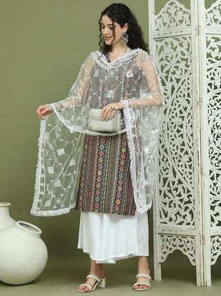 Foil Printed Rayon Kurta Palazzos With Dupatta