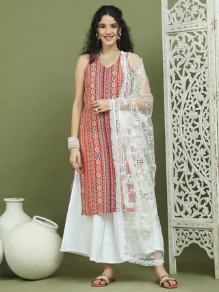 Foil Printed Rayon Kurta Palazzos With Dupatta