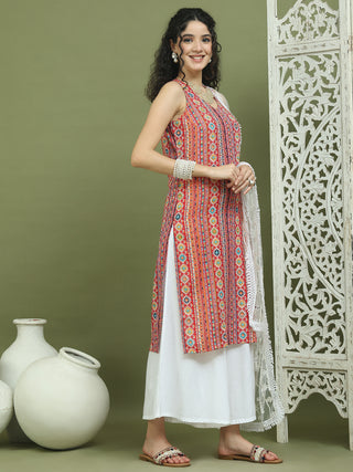Foil Printed Rayon Kurta Palazzos With Dupatta