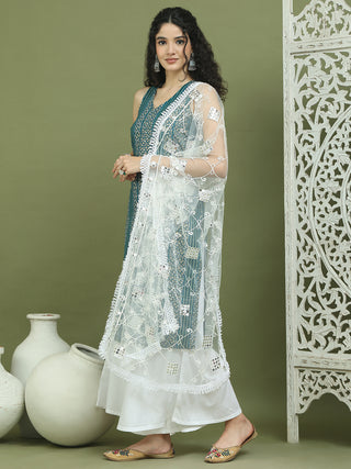 Foil Printed Rayon Kurta Palazzos & Dupatta for Women