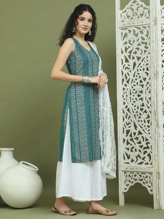 Foil Printed Rayon Kurta Palazzos & Dupatta for Women