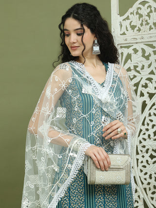 Foil Printed Rayon Kurta Palazzos & Dupatta for Women