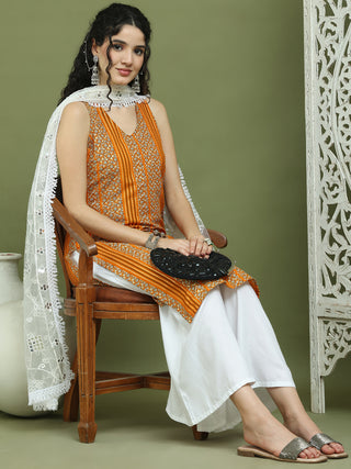 Foil Printed Rayon Kurta Palazzos & Dupatta for Women