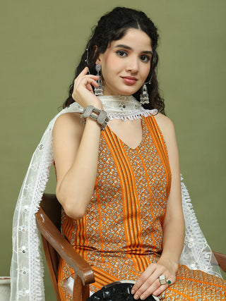 Foil Printed Rayon Kurta Palazzos & Dupatta for Women