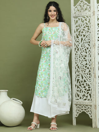 Floral Printed Rayon Kurta Palazzos with Dupatta