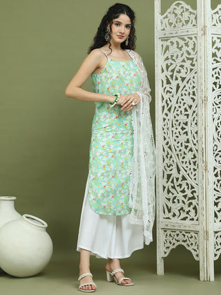 Floral Printed Rayon Kurta Palazzos with Dupatta