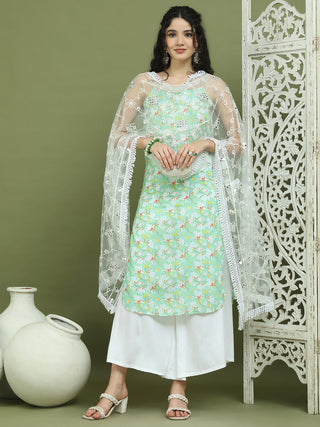 Floral Printed Rayon Kurta Palazzos with Dupatta