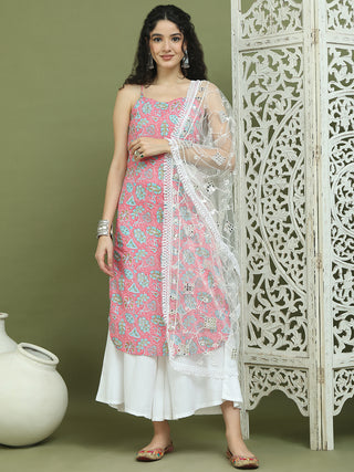 Floral Printed Rayon Kurta Palazzos with Dupatta
