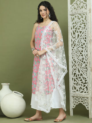 Floral Printed Rayon Kurta Palazzos with Dupatta