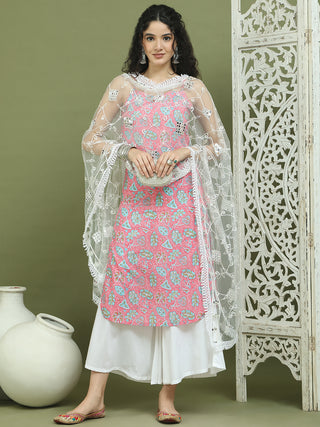 Floral Printed Rayon Kurta Palazzos with Dupatta