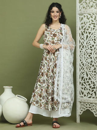 Foil Printed flared kurta pallazos With Dupatta