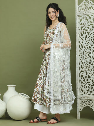 Foil Printed flared kurta pallazos With Dupatta