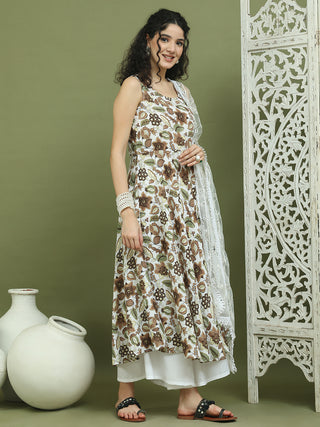 Foil Printed flared kurta pallazos With Dupatta